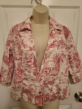 White Stag red and white Toile Printed Button-Up Blouse